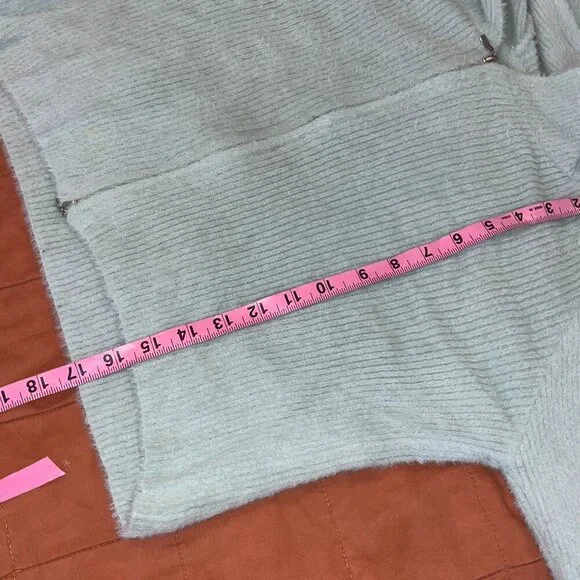 BDG Urban Outfitters L Sage Green Hooded Ribbed Knit Zip-Up Sweater Top - Picture 5 of 6